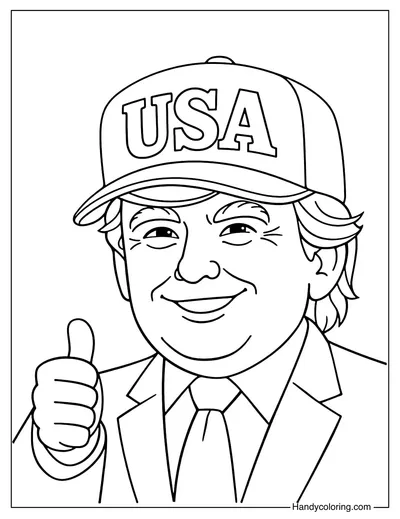 Donald Trump with USA Hat Coloring Page