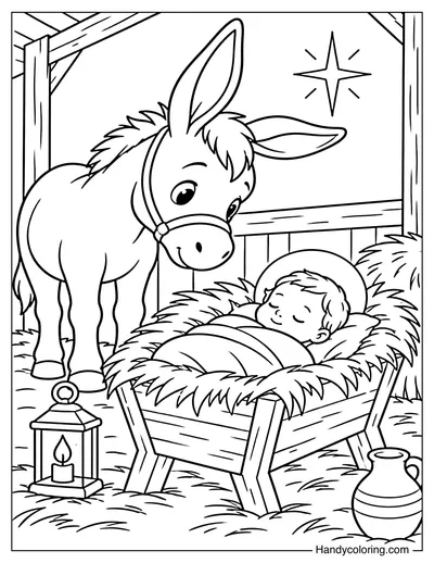Donkey Peeking into the Manger