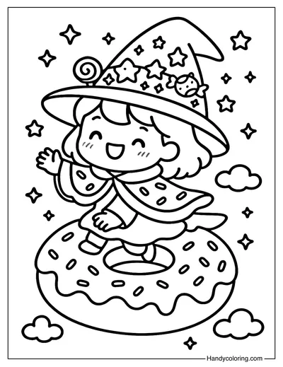 Donut Witch Coloring Page