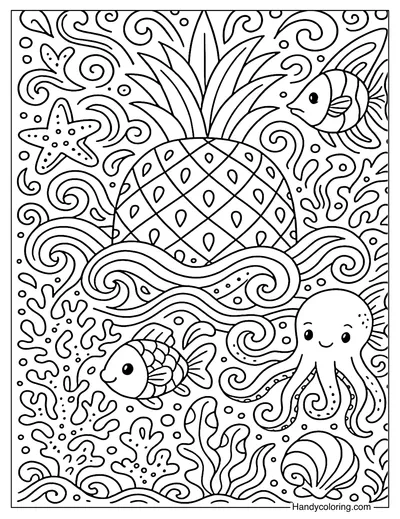Doodle Style Pineapple Scene Coloring Page
