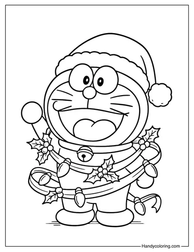 Doraemon Christmas Lights Coloring Page