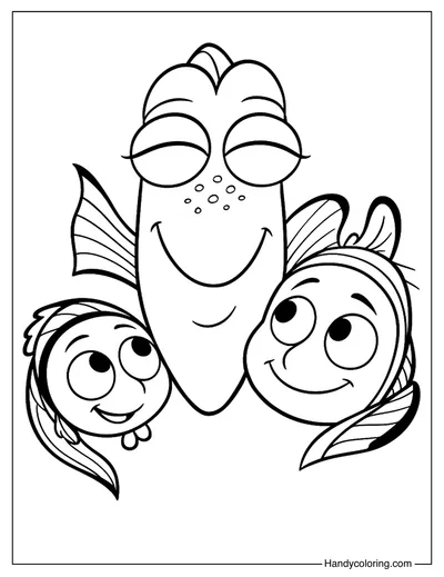Dory with Nemo and Marlin Coloring Page