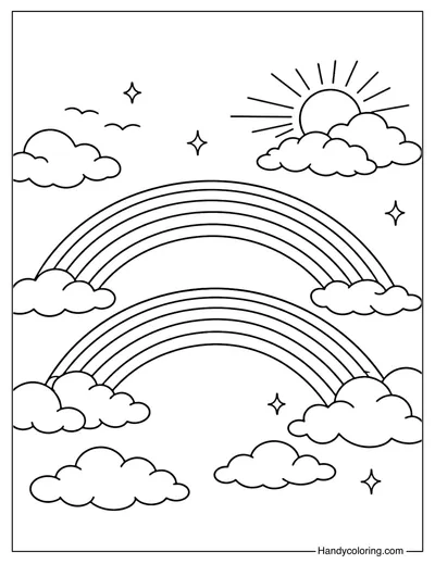 Double Rainbow In The Sky Coloring Page