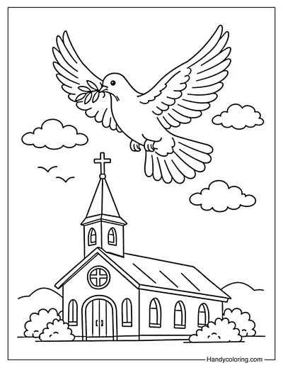 Dove Flying Above Church
