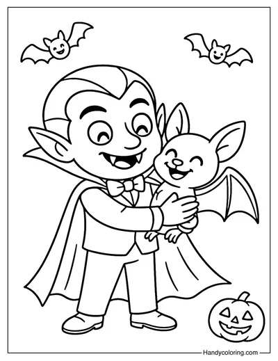 Dracula with Bat Coloring Page