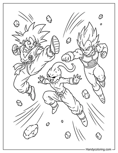 Dragon Ball Z Goku and Vegeta Fighting Kid Buu