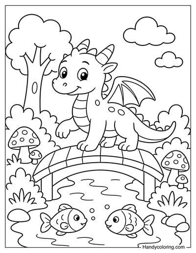 Dragon Crossing a Wooden Bridge