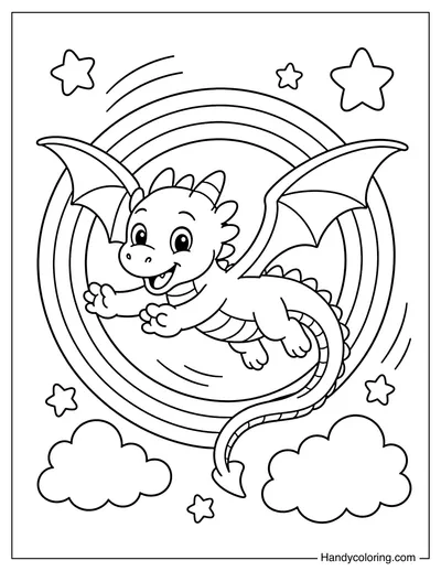 Dragon Flying Through a Rainbow Ring