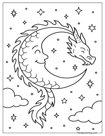 Dragon Moon Coloring Page