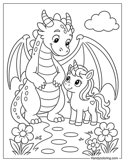 Dragon Protecting a Baby Unicorn