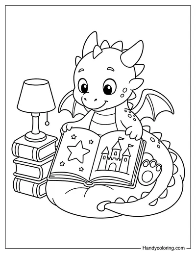 Dragon Reading a Large Storybook