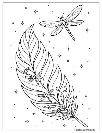 Dragonfly Whispers Feather Coloring Page