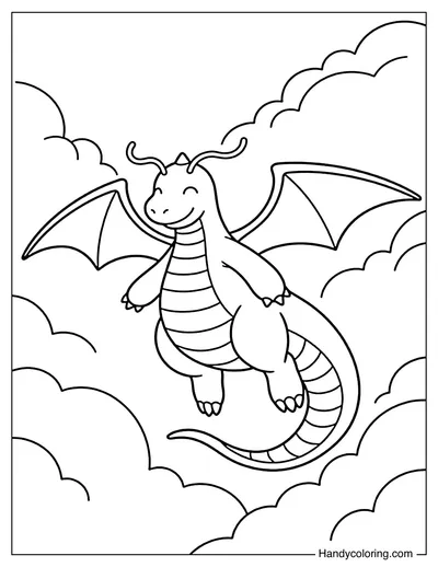 Dragonite Flying Through Clouds
