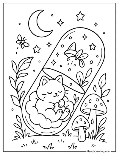 Dream Cat Capsule Coloring Page