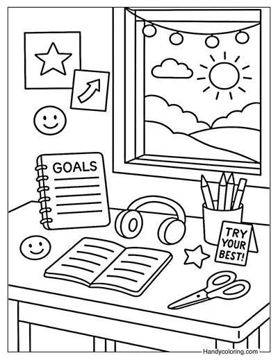 Dream Desk Setup Coloring Page