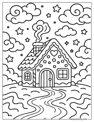 Dreamland Gingerbread House Coloring Page