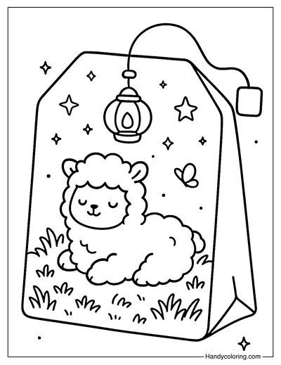Dreamy Alpaca Tea Bag Coloring Page