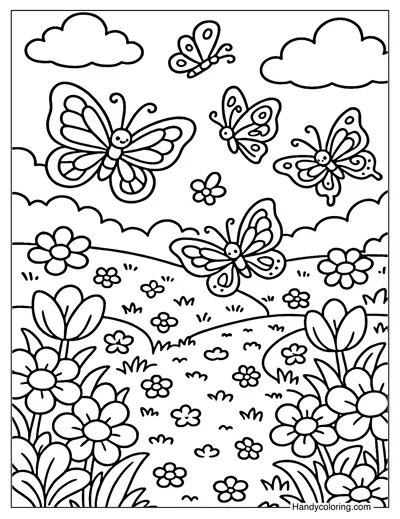 Dreamy Butterfly Meadow Coloring Page