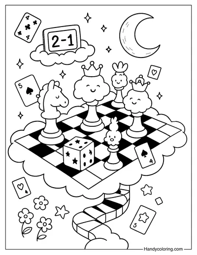 Dreamy Clouds Chessboard Coloring Page