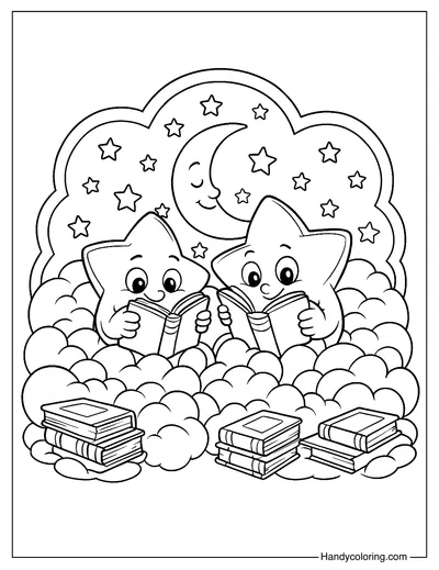 Dreamy Clouds Under the Moonlight Coloring Page