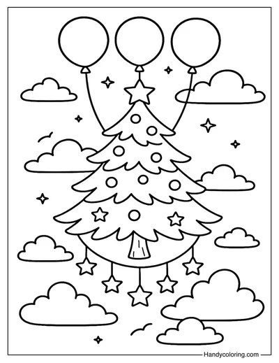 Dreamy Floating Christmas Tree Coloring Page