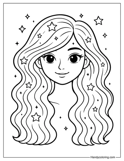 Dreamy Girl with Star Hair Coloring Page
