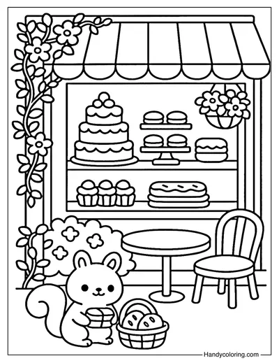 Dreamy Window Display Bakery Coloring Page