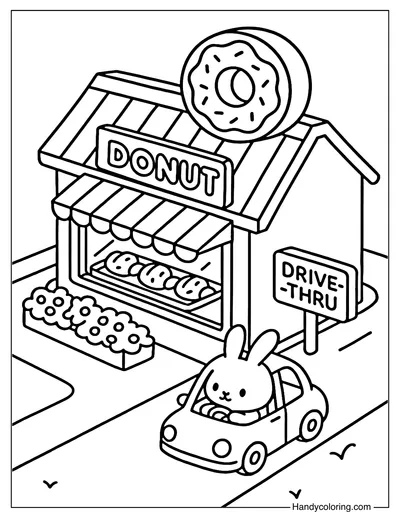 Drive-Thru Donut Bakery Coloring Page