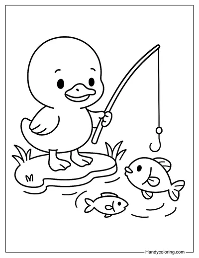 Duck Fishing Coloring Page