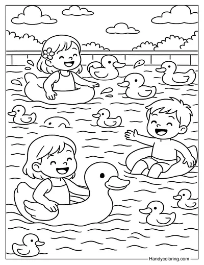 Duck Pond Pool Party Coloring Page