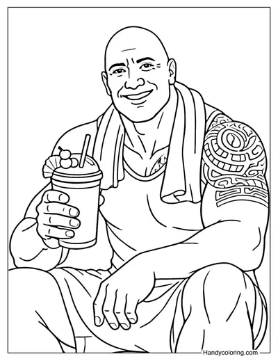 Dwayne Johnson Drinking Smoothie Coloring Page