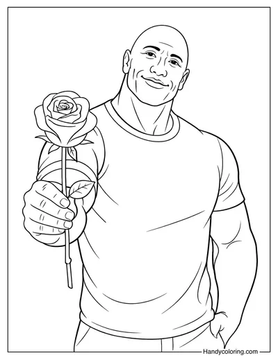 Dwayne Johnson Holding a Rose Coloring Page
