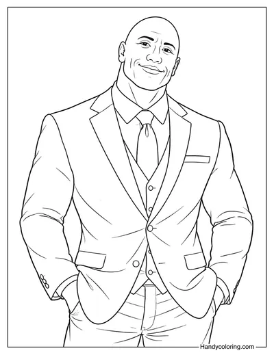 Dwayne Johnson in Suit Coloring Page