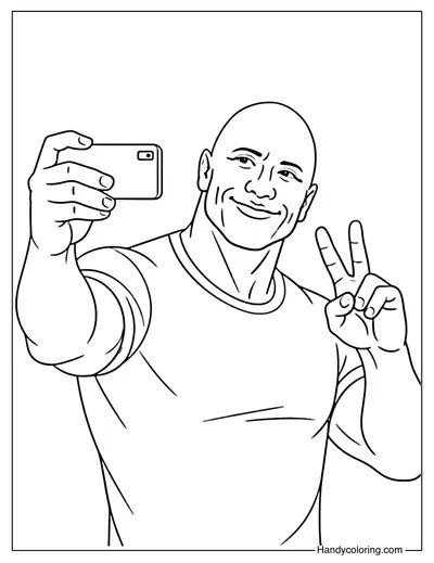 Dwayne Johnson Selfie Coloring Page