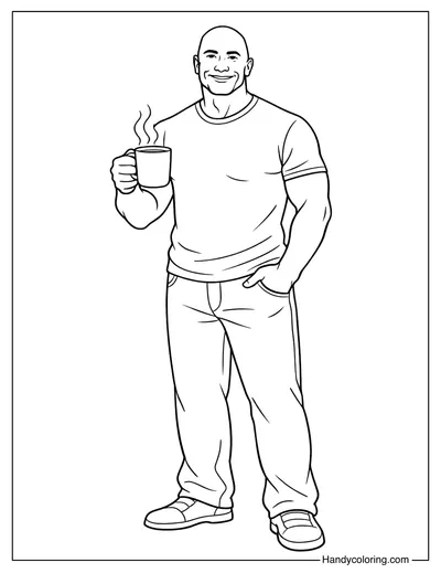 Dwayne Johnson with Coffee Coloring Page