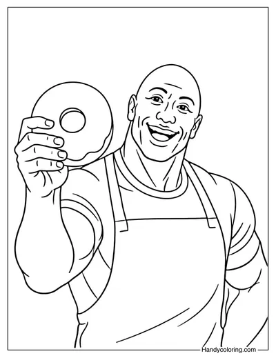 Dwayne Johnson with Donut Coloring Page