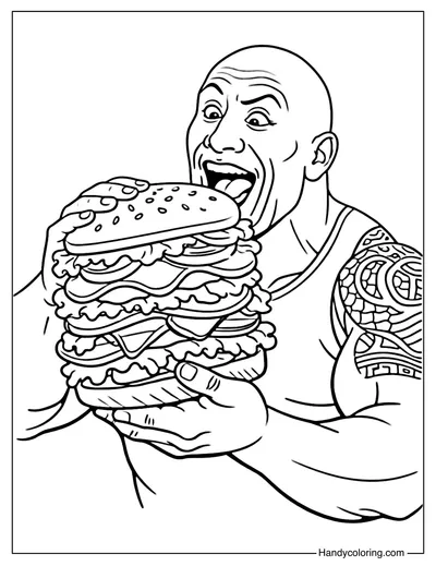 Dwayne Johnson with Sandwich Coloring Page
