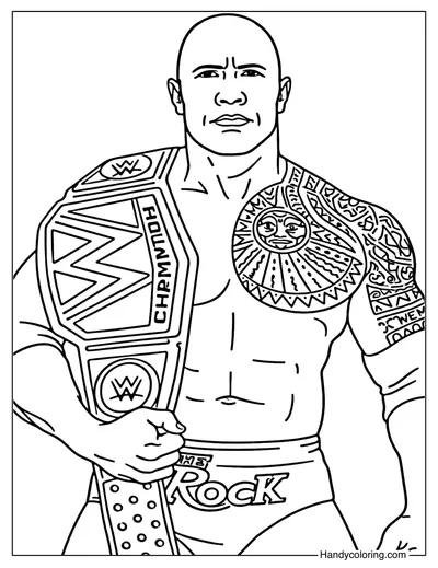 Dwayne Johnson Wrestling Champion Coloring Page