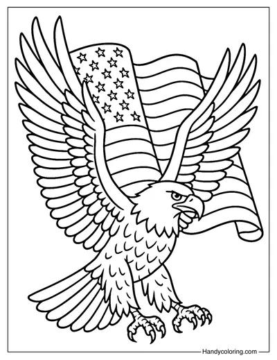 Eagle with American Flag Coloring Page