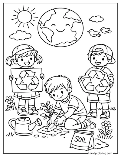 Earth Day Kids Coloring Page