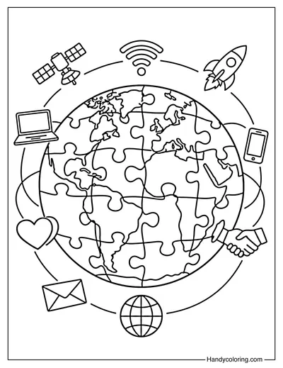 Earth Puzzle Pieces Coloring Page