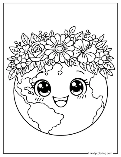 Earth with Flower Crown and Smile