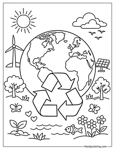 Earth with Recycling Symbol