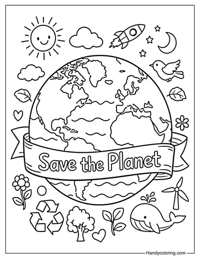 Earth with Save the Planet Banner