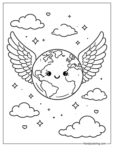 Earth with Wings Flying