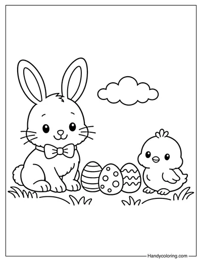 Easter Bunny and Chick and Eggs