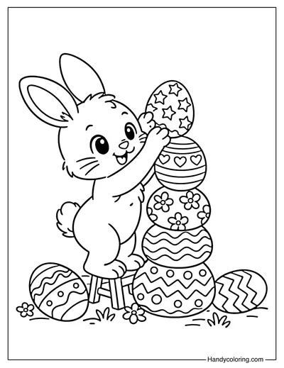 Easter Bunny Building Egg Tower