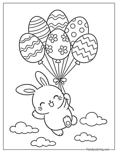 Easter Bunny Flying with Balloons