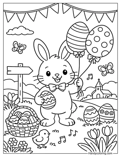 Easter Bunny Holding Balloon