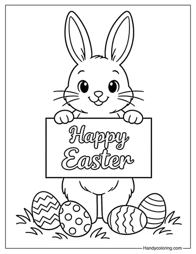 Easter Bunny Holding Sign